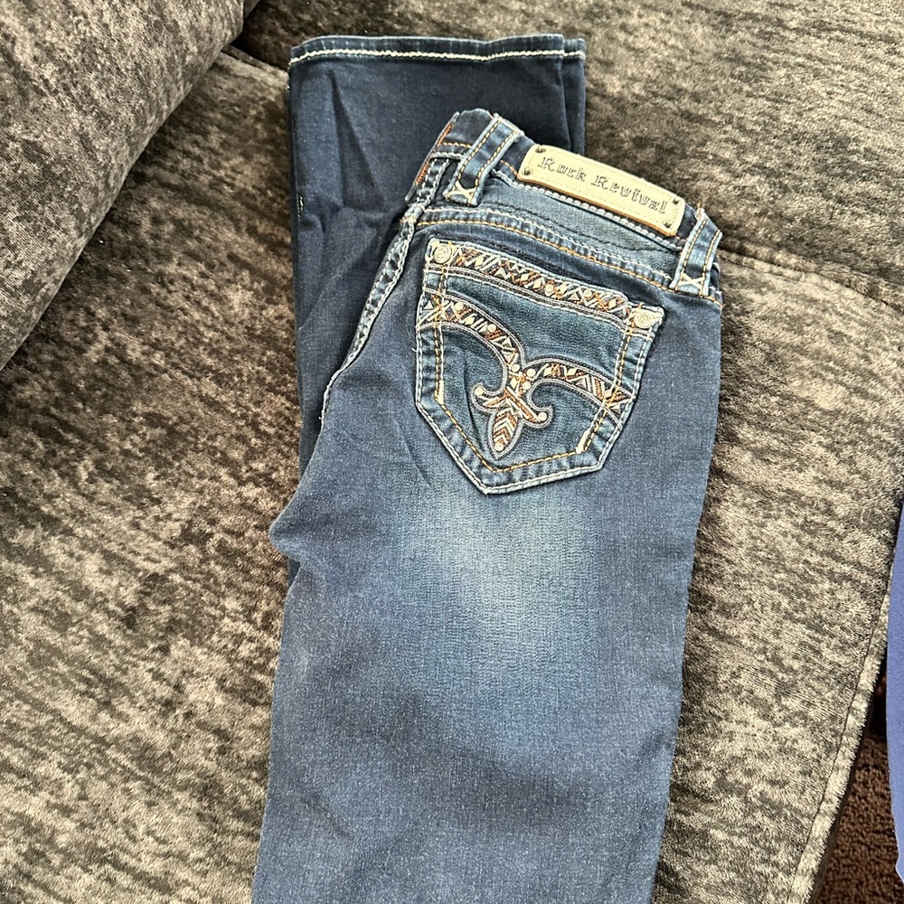 Rock Revival Blue Jeans with Embroidered Pocket .pics do them no justice!!